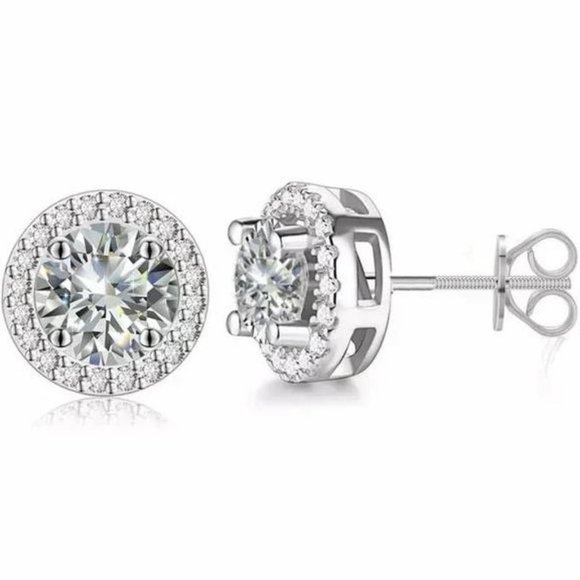 Certified 4ct. t.w. Moissanite Diamond Round Halo Stud Earrings NEW - Picture 2 of 12